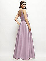 Rear View Thumbnail - Suede Rose Square-Neck Satin Maxi Dress with Full Skirt