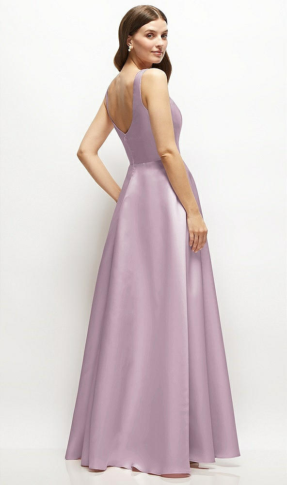 Back View - Suede Rose Square-Neck Satin Maxi Dress with Full Skirt