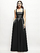 Front View Thumbnail - Black Square-Neck Satin Maxi Dress with Full Skirt