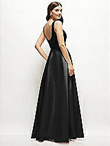 Rear View Thumbnail - Black Square-Neck Satin Maxi Dress with Full Skirt