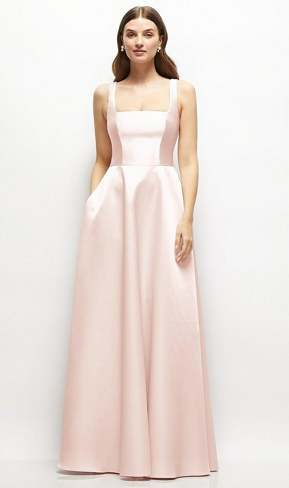 Front View - Blush Square-Neck Satin Maxi Dress with Full Skirt
