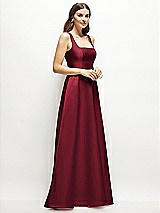 Side View Thumbnail - Burgundy Square-Neck Satin Maxi Dress with Full Skirt