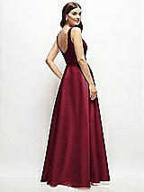 Rear View Thumbnail - Burgundy Square-Neck Satin Maxi Dress with Full Skirt