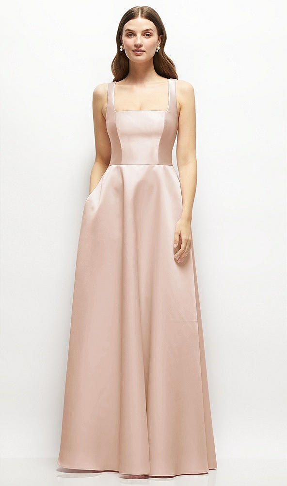 Front View - Cameo Square-Neck Satin Maxi Dress with Full Skirt