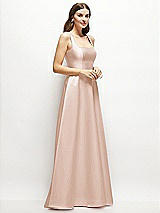 Side View Thumbnail - Cameo Square-Neck Satin Maxi Dress with Full Skirt