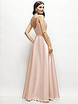 Rear View Thumbnail - Cameo Square-Neck Satin Maxi Dress with Full Skirt