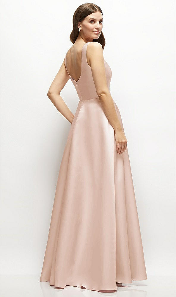 Back View - Cameo Square-Neck Satin Maxi Dress with Full Skirt