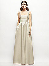 Front View Thumbnail - Champagne Square-Neck Satin Maxi Dress with Full Skirt
