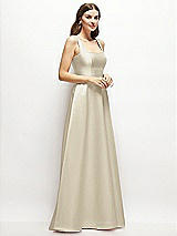 Side View Thumbnail - Champagne Square-Neck Satin Maxi Dress with Full Skirt