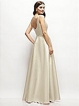 Rear View Thumbnail - Champagne Square-Neck Satin Maxi Dress with Full Skirt