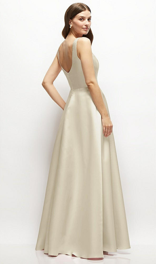 Back View - Champagne Square-Neck Satin Maxi Dress with Full Skirt