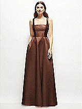 Front View Thumbnail - Cognac Square-Neck Satin Maxi Dress with Full Skirt