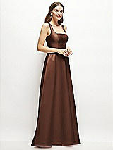 Side View Thumbnail - Cognac Square-Neck Satin Maxi Dress with Full Skirt