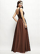Rear View Thumbnail - Cognac Square-Neck Satin Maxi Dress with Full Skirt