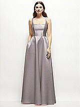 Front View Thumbnail - Cashmere Gray Square-Neck Satin Maxi Dress with Full Skirt