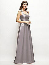 Side View Thumbnail - Cashmere Gray Square-Neck Satin Maxi Dress with Full Skirt