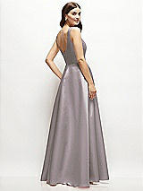 Rear View Thumbnail - Cashmere Gray Square-Neck Satin Maxi Dress with Full Skirt