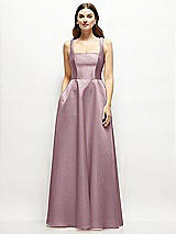 Front View Thumbnail - Dusty Rose Square-Neck Satin Maxi Dress with Full Skirt