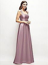 Side View Thumbnail - Dusty Rose Square-Neck Satin Maxi Dress with Full Skirt