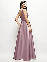 Rear View Thumbnail - Dusty Rose Square-Neck Satin Maxi Dress with Full Skirt