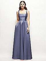 Front View Thumbnail - French Blue Square-Neck Satin Maxi Dress with Full Skirt