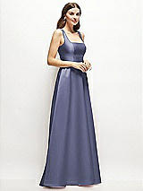 Side View Thumbnail - French Blue Square-Neck Satin Maxi Dress with Full Skirt