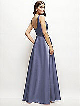 Rear View Thumbnail - French Blue Square-Neck Satin Maxi Dress with Full Skirt