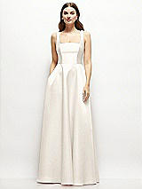 Front View Thumbnail - Ivory Square-Neck Satin Maxi Dress with Full Skirt