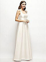 Side View Thumbnail - Ivory Square-Neck Satin Maxi Dress with Full Skirt