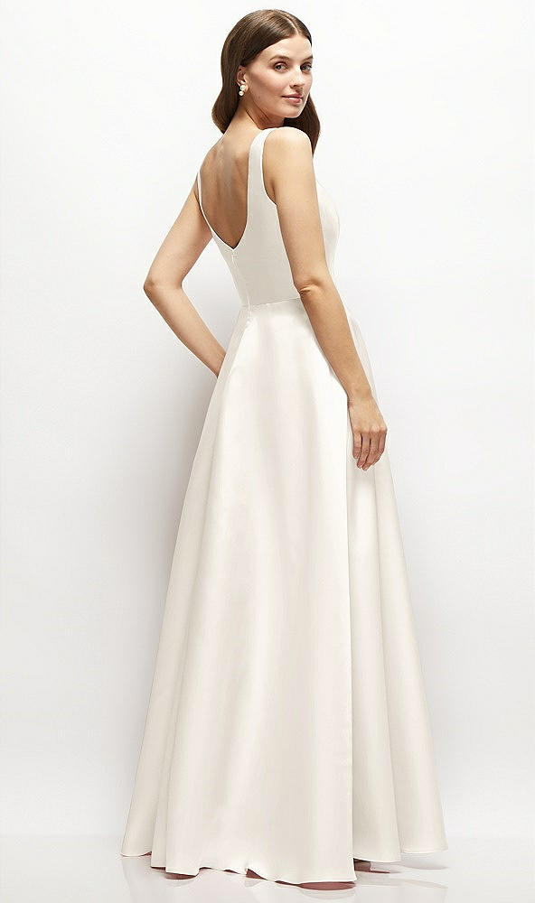 Back View - Ivory Square-Neck Satin Maxi Dress with Full Skirt