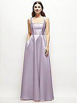 Front View Thumbnail - Lilac Haze Square-Neck Satin Maxi Dress with Full Skirt