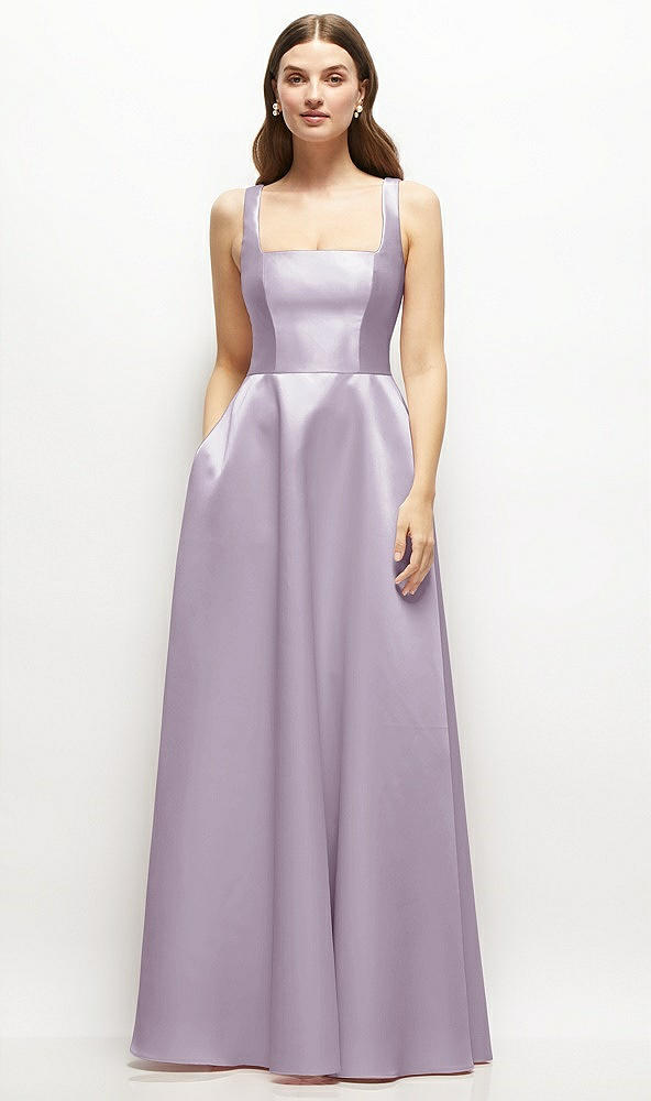 Front View - Lilac Haze Square-Neck Satin Maxi Dress with Full Skirt