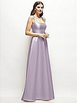 Side View Thumbnail - Lilac Haze Square-Neck Satin Maxi Dress with Full Skirt