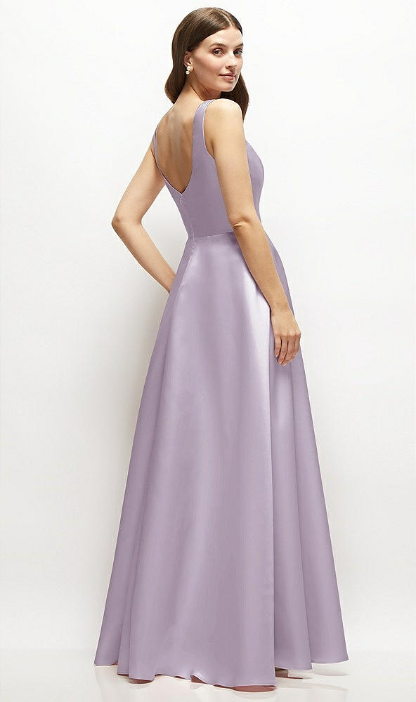 Back View - Lilac Haze Square-Neck Satin Maxi Dress with Full Skirt