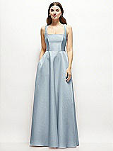 Front View Thumbnail - Mist Square-Neck Satin Maxi Dress with Full Skirt