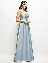 Side View Thumbnail - Mist Square-Neck Satin Maxi Dress with Full Skirt