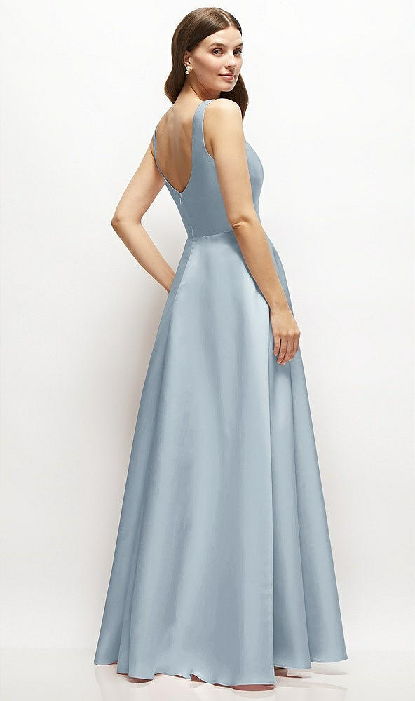 Back View - Mist Square-Neck Satin Maxi Dress with Full Skirt