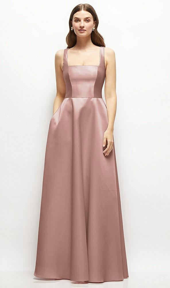 Front View - Neu Nude Square-Neck Satin Maxi Dress with Full Skirt
