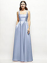 Front View Thumbnail - Sky Blue Square-Neck Satin Maxi Dress with Full Skirt