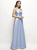 Side View Thumbnail - Sky Blue Square-Neck Satin Maxi Dress with Full Skirt