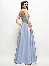 Rear View Thumbnail - Sky Blue Square-Neck Satin Maxi Dress with Full Skirt