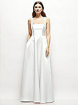 Front View Thumbnail - White Square-Neck Satin Maxi Dress with Full Skirt