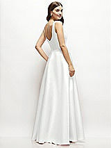 Rear View Thumbnail - White Square-Neck Satin Maxi Dress with Full Skirt