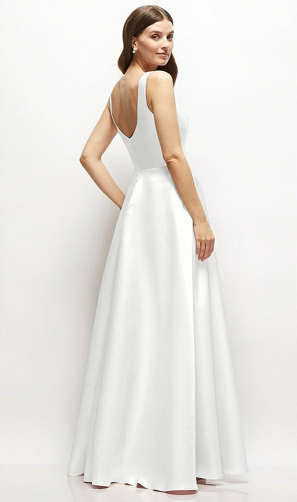 Back View - White Square-Neck Satin Maxi Dress with Full Skirt