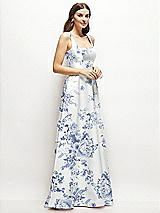 Side View Thumbnail - Cottage Rose Larkspur Floral Square-Neck Satin Maxi Dress with Full Skirt
