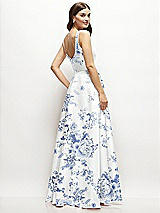 Rear View Thumbnail - Cottage Rose Larkspur Floral Square-Neck Satin Maxi Dress with Full Skirt