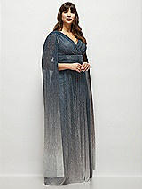 Side View Thumbnail - Cosmic Blue Streamer Sleeve Ombre Pleated Metallic Maxi Dress