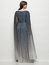 Rear View Thumbnail - Cosmic Blue Streamer Sleeve Ombre Pleated Metallic Maxi Dress