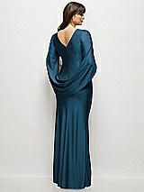 Rear View Thumbnail - Atlantic Blue Draped Stretch Satin Maxi Dress with Built-in Capelet