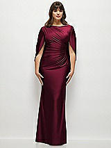 Alt View 1 Thumbnail - Cabernet Draped Stretch Satin Maxi Dress with Built-in Capelet